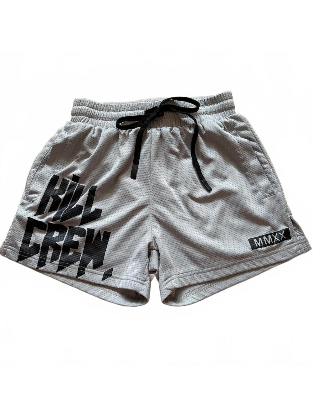 Kill Crew Muay Thai Shorts Mid Thigh Cut Logo Gray Black Men's Size Small 3"